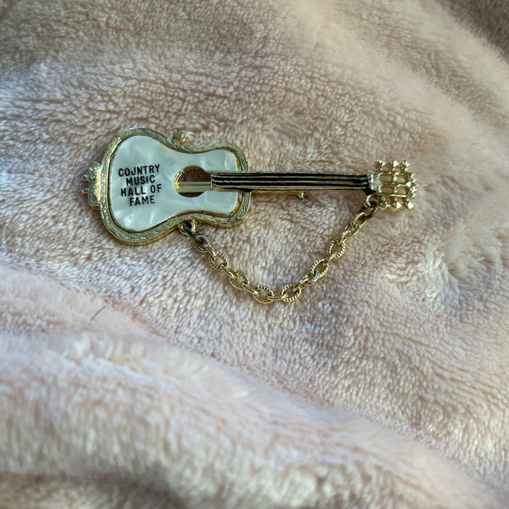 Country Music Hall of Fame Gold and White Guitar Brooch